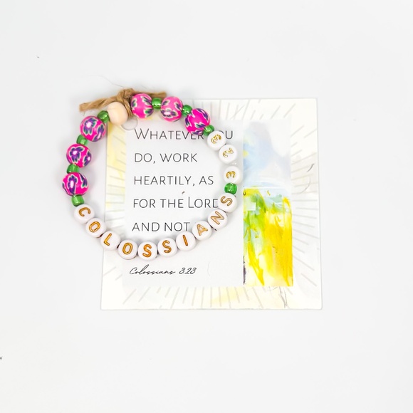Bible Verse Beaded Bracelet - Handmade - NEW - Colossians 3:23 - Picture 1 of 2